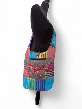 Multicolor Butterfly Appliqué Shoulder Bag
